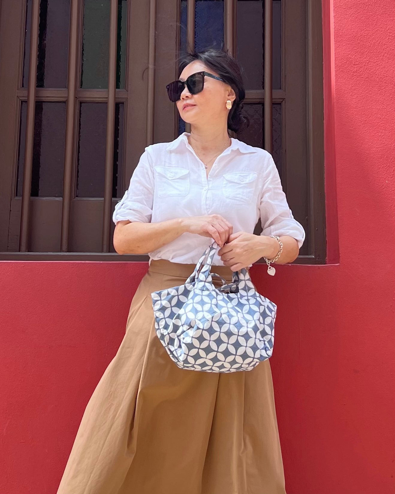 Joy Cotton Batik Bag - Grey Blue Geometric