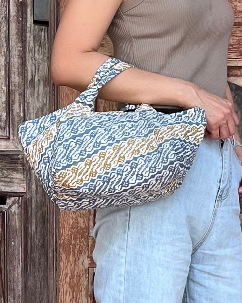 Joy Cotton Batik Bag - Blue Yellow Wave