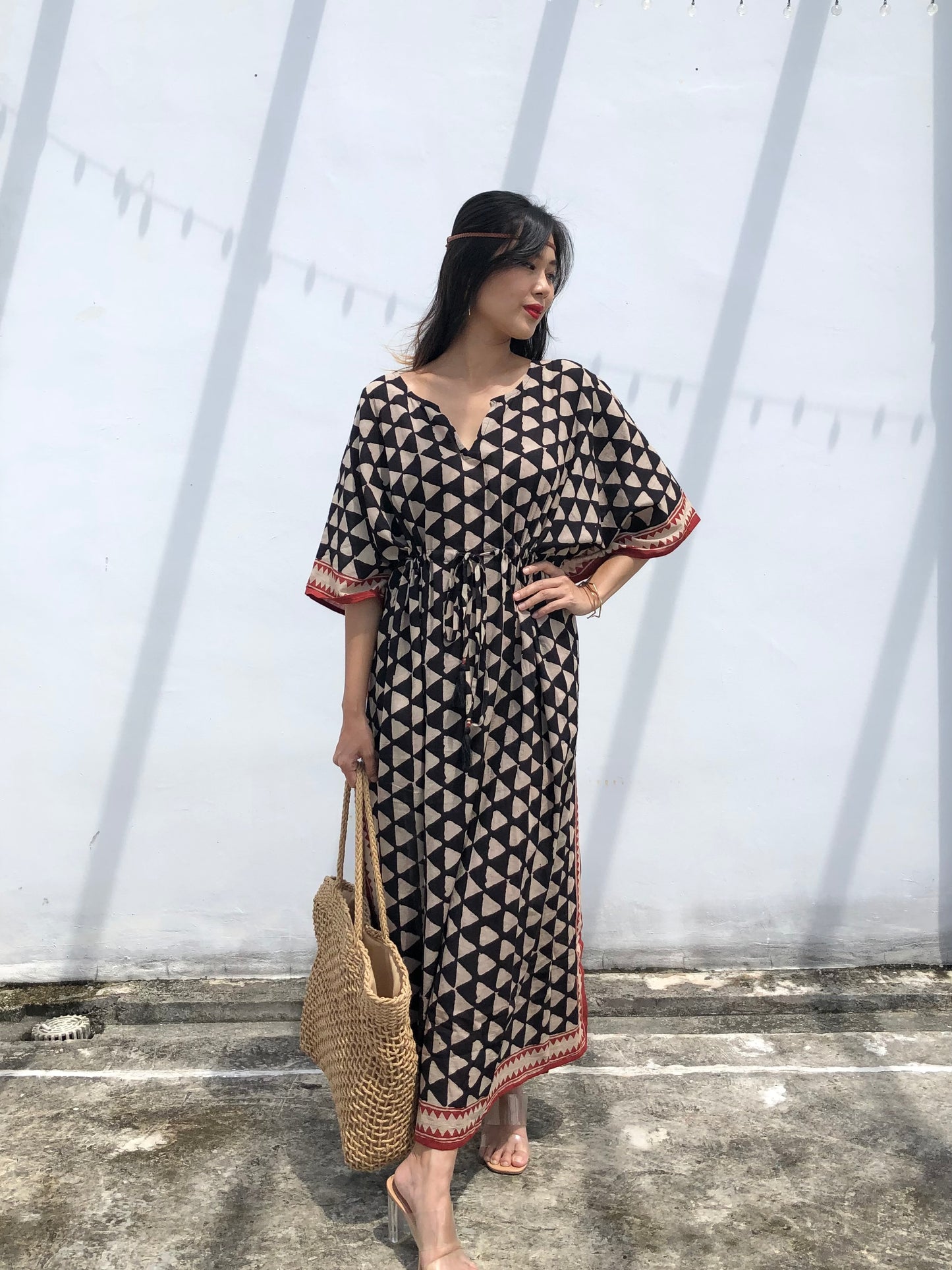 Kaftan in Cotton Block Print - Geometric Print