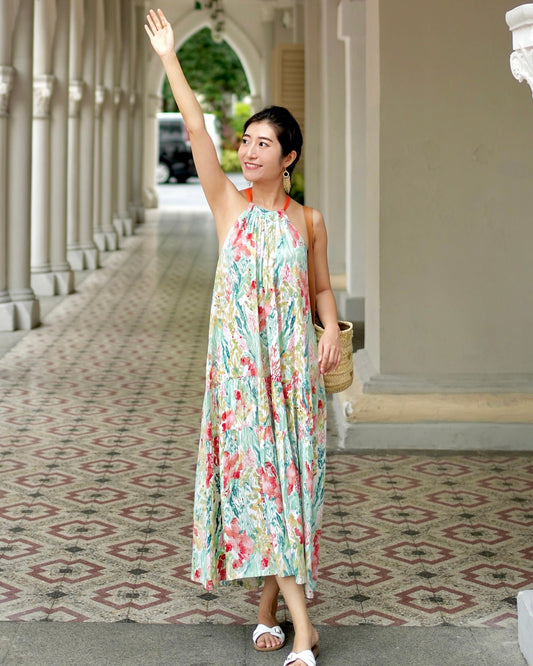 Enza Halter Neck Maxi Dress - Floral Pastel
