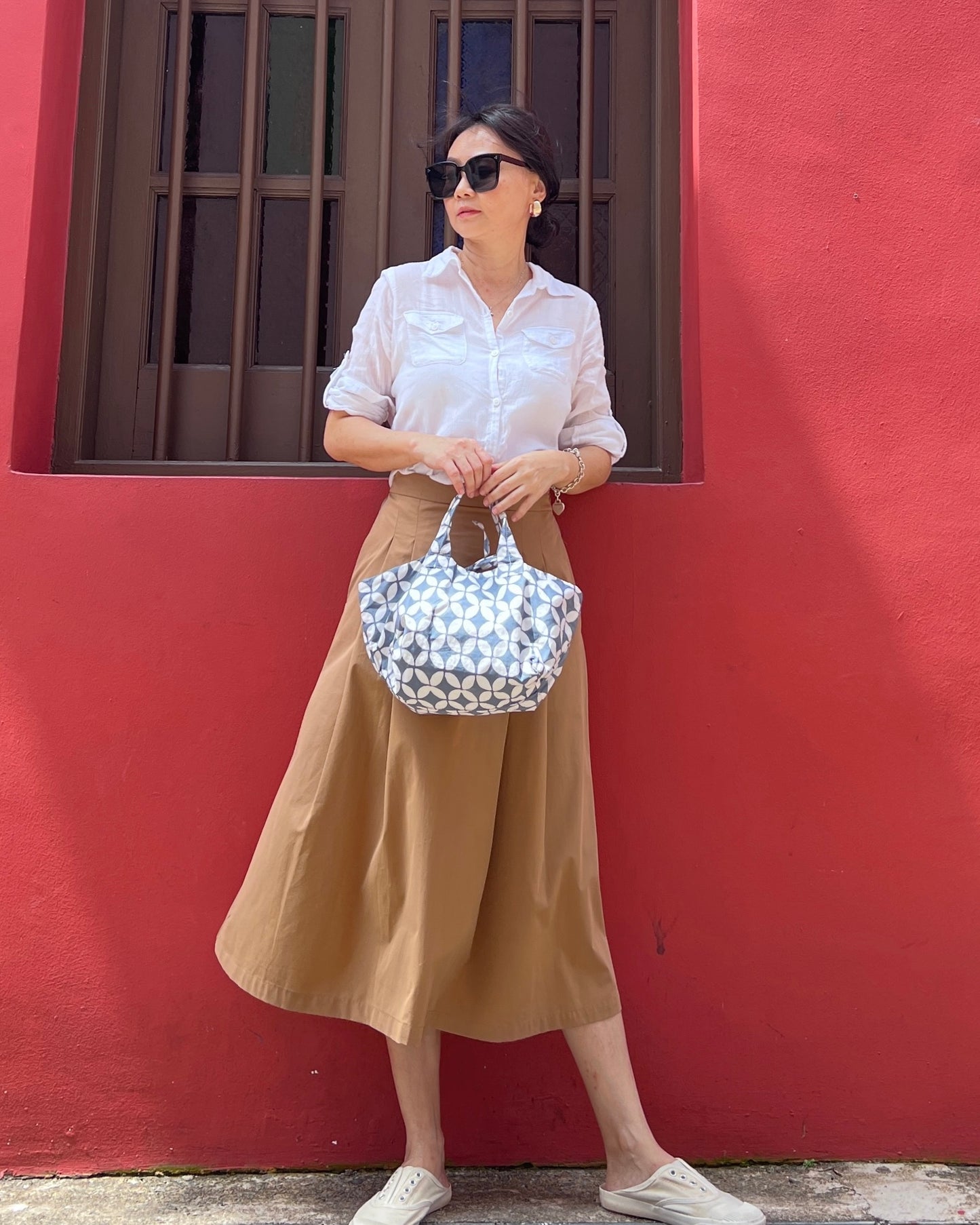 Joy Cotton Batik Bag - Grey Blue Geometric