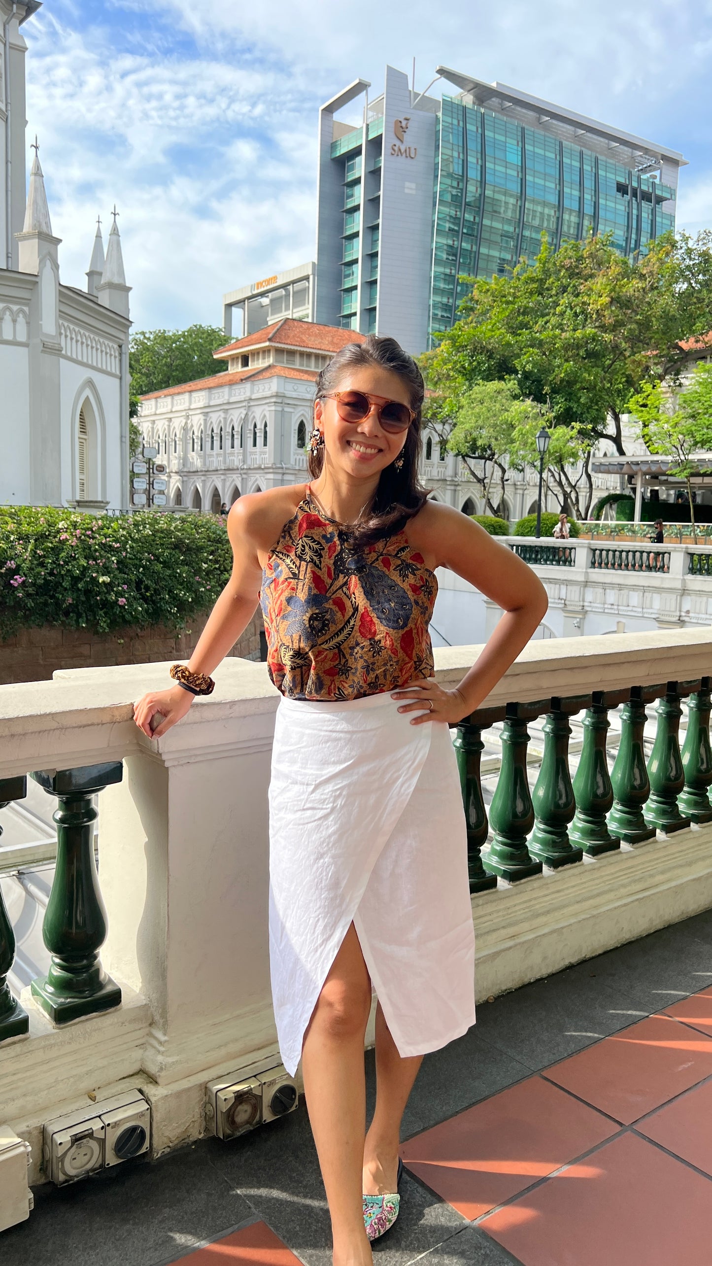 Jolie Batik Scallop Halter Top - Brown Floral