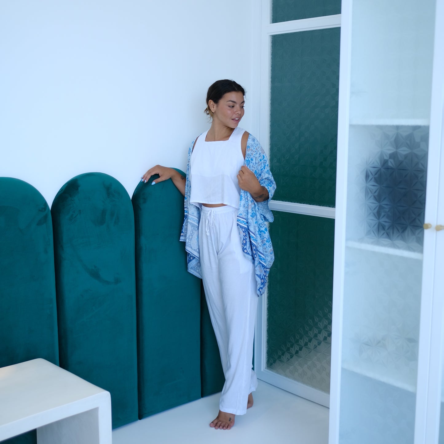 Kyla Short-Sleeve Kimono - Blue