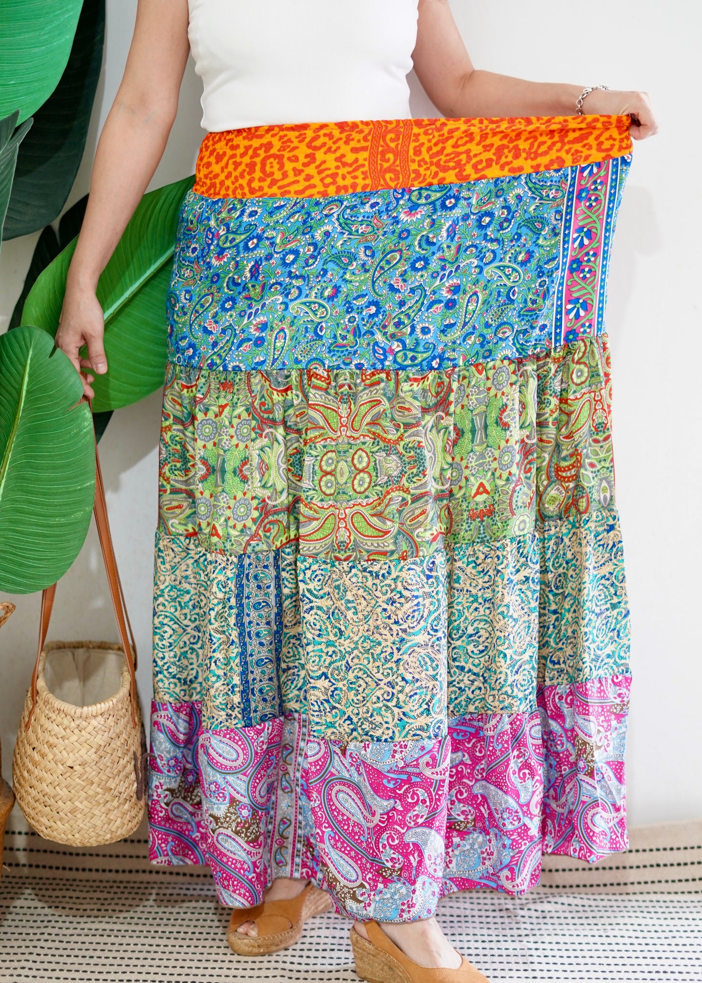 Silky Patchwork Skirt | Patchwork Turquoise