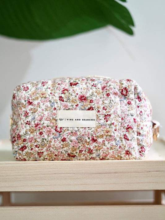 Quilted Japanese Cotton Pouch - Floral Rose