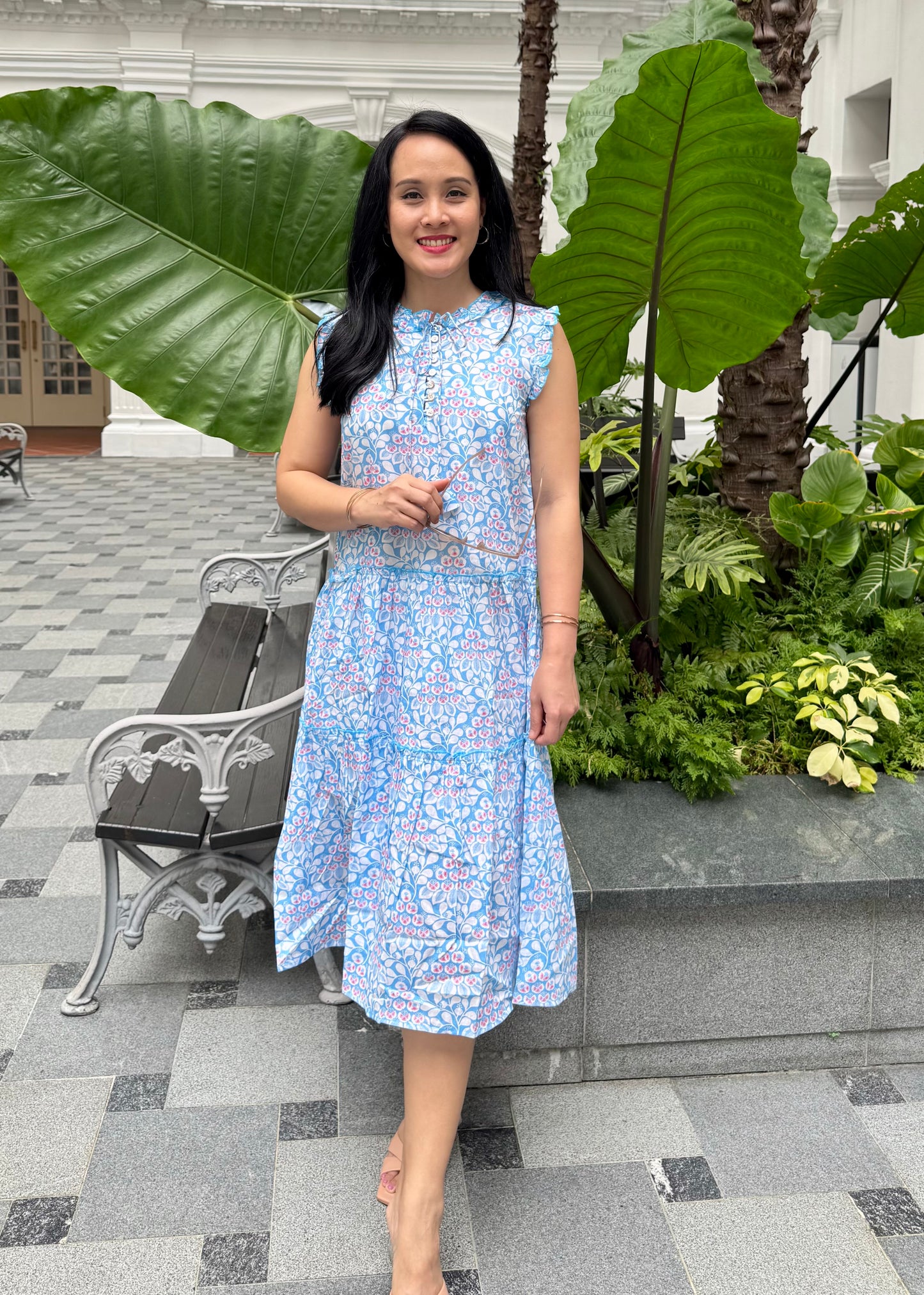 Lacey Cotton Dress | Ruffles Blue