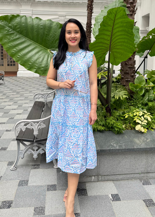 Lacey Cotton Dress | Ruffles Blue