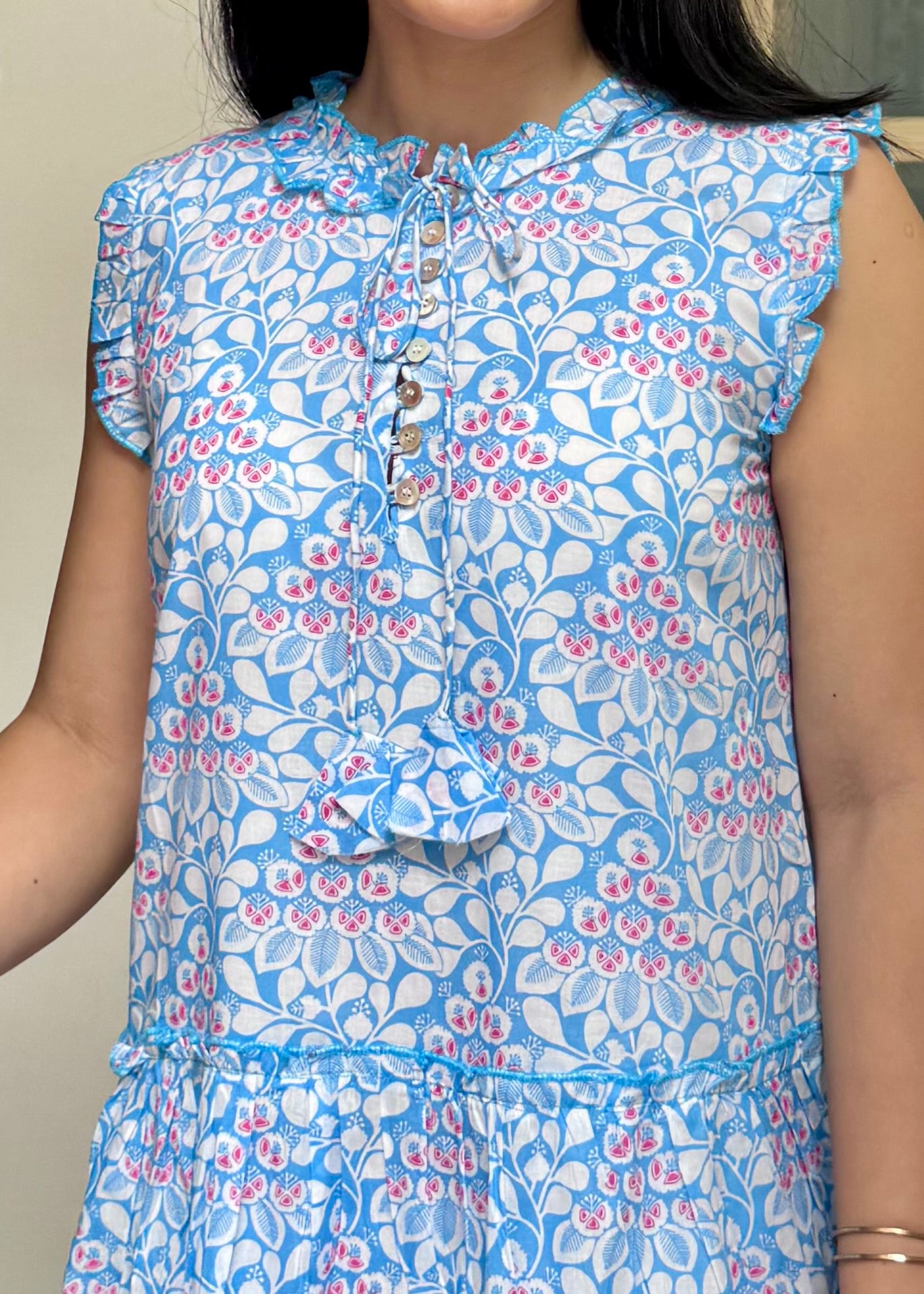 Lacey Cotton Dress | Ruffles Blue