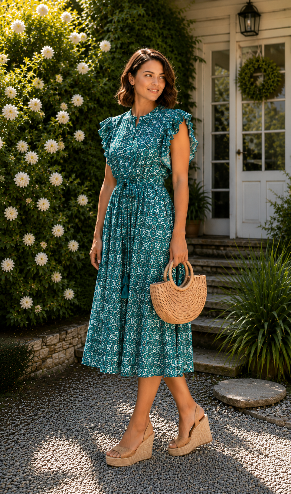 Felice Frill Sleeve Dress | Fern Green