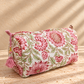 Handblock Cotton Pouch |  Pink Floral