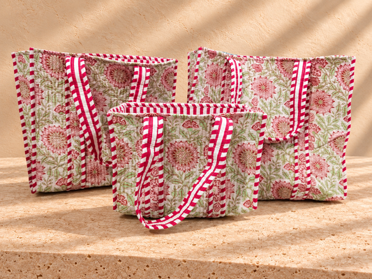 Handblock Tote Bag | Pink Floral