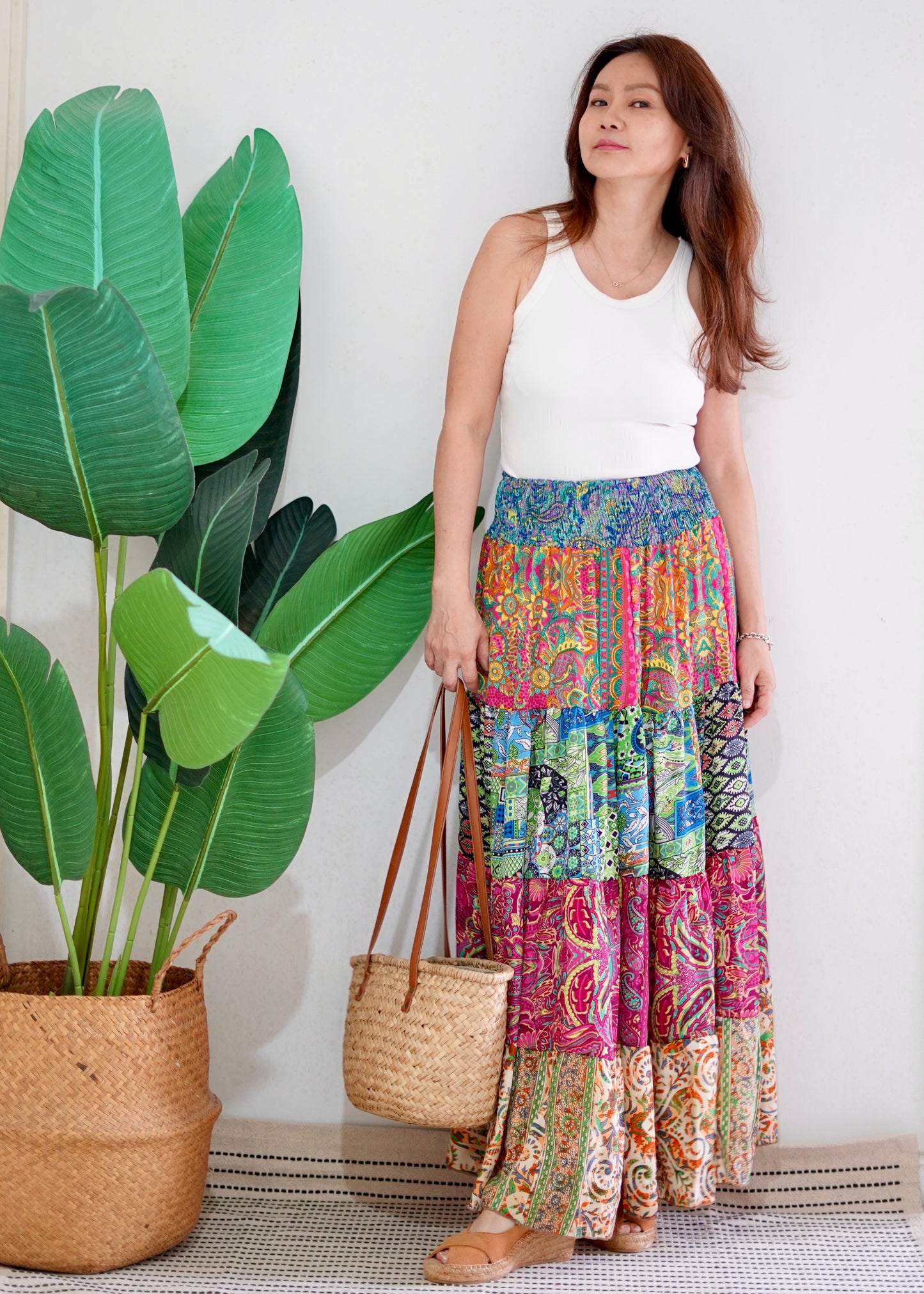 Silky Patchwork Skirt | Patchwork Pink