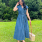 Kiara Cotton Dress - Chevron Blue