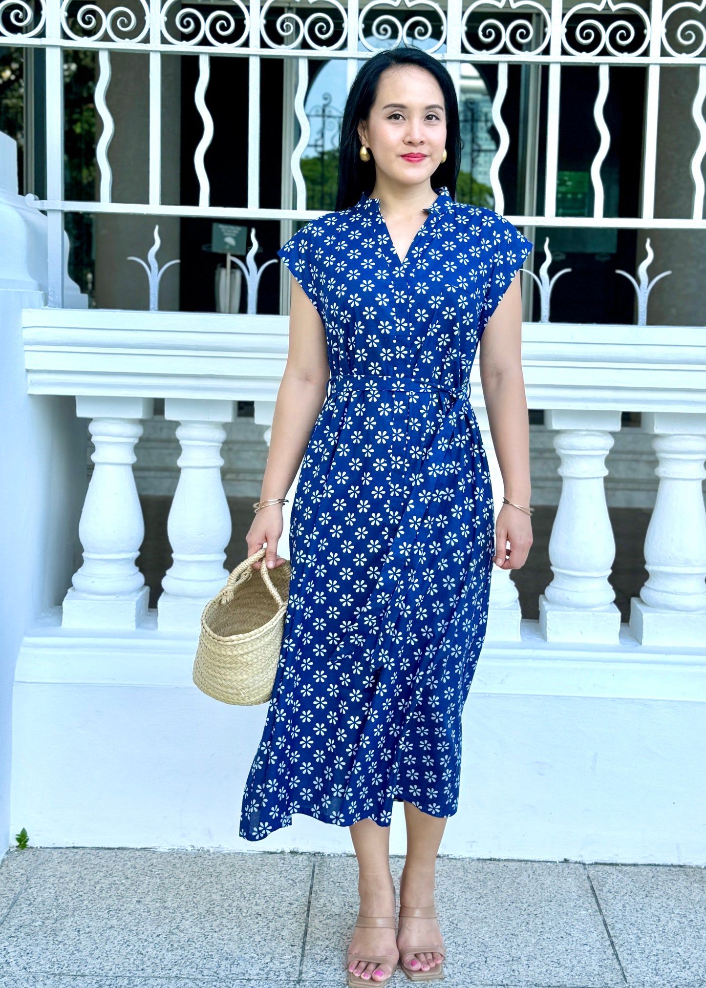 Kiara Cotton Dress | Blue Daisy