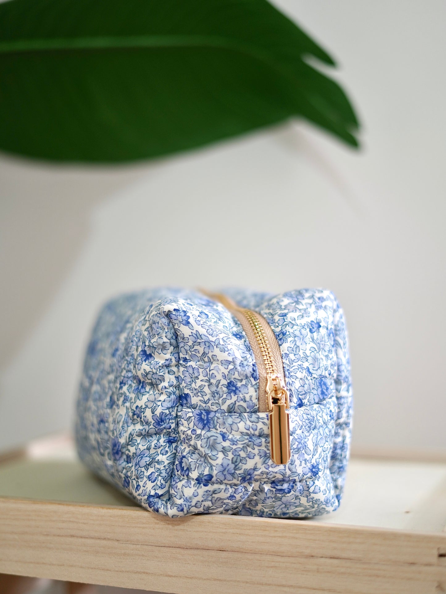 Quilted Japanese Cotton Pouch - Floral Blue