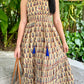 Lana Frill Collar Hand-Block Dress  - Navy Brown