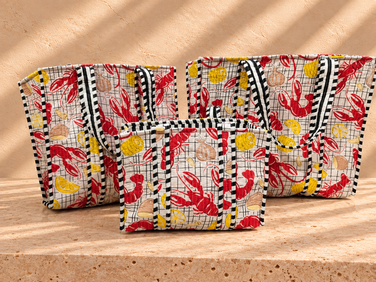 Handblock Tote Bag | Lobster