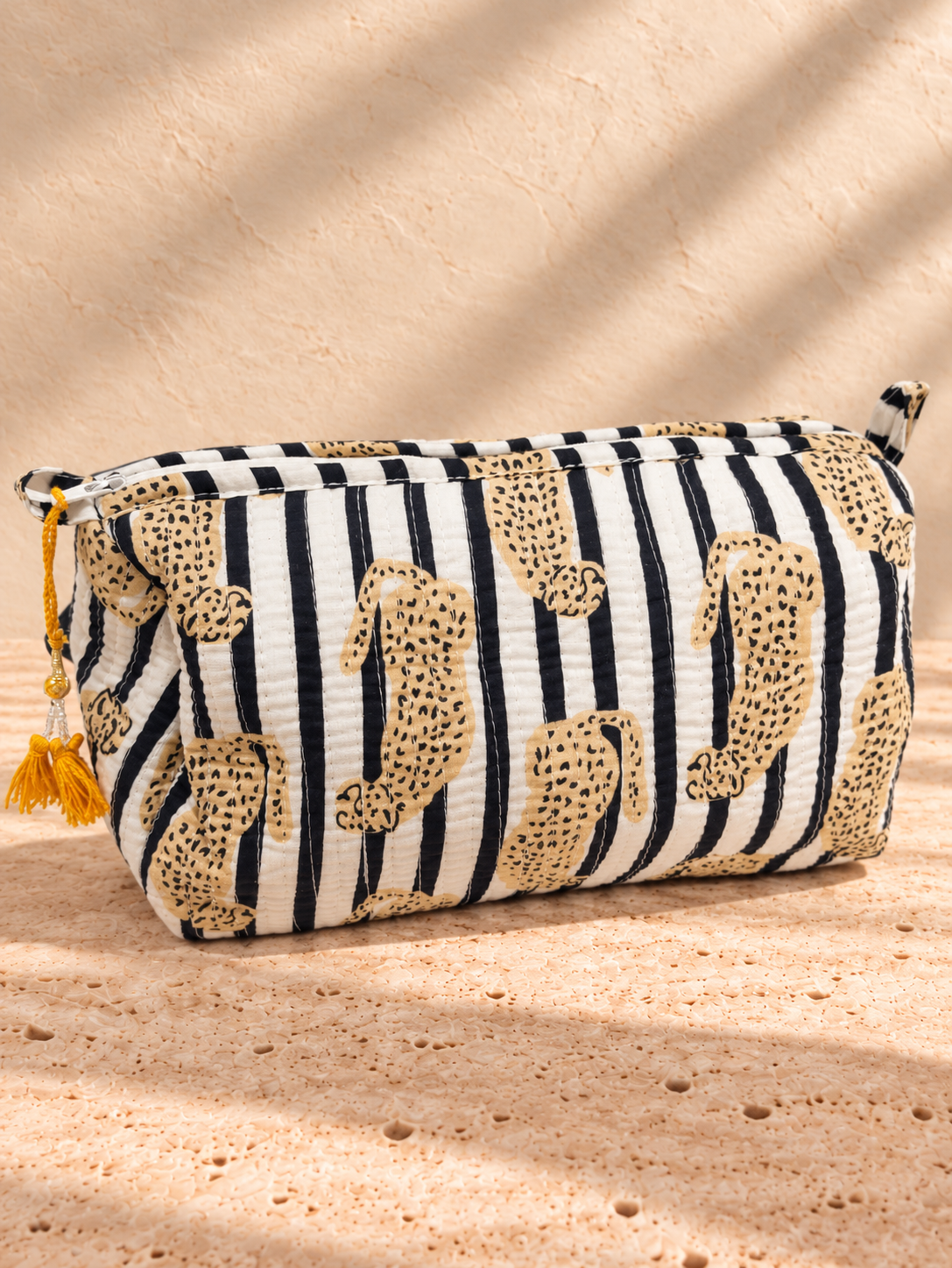 Handblock Cotton Pouch |  Mono Leopard