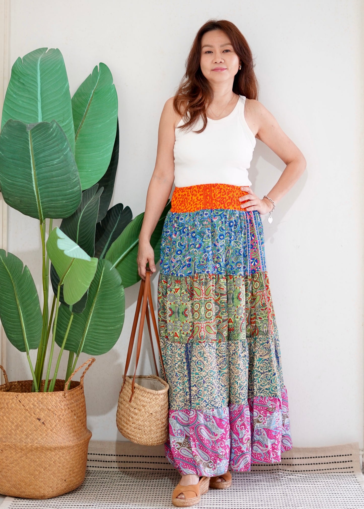 Silky Patchwork Skirt | Patchwork Orange