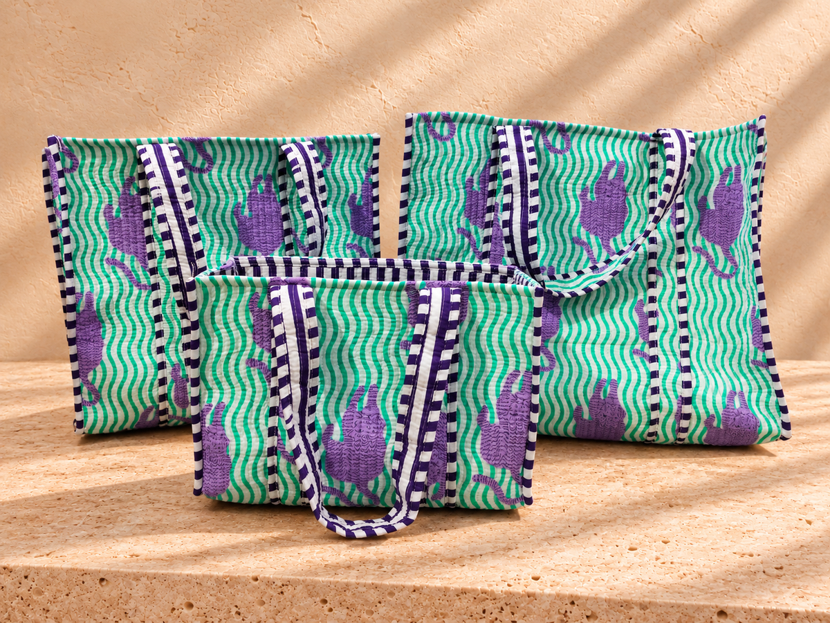 Handblock Tote Bag | Lilac Tiger