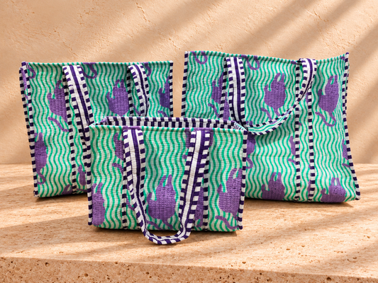 Handblock Tote Bag | Lilac Tiger