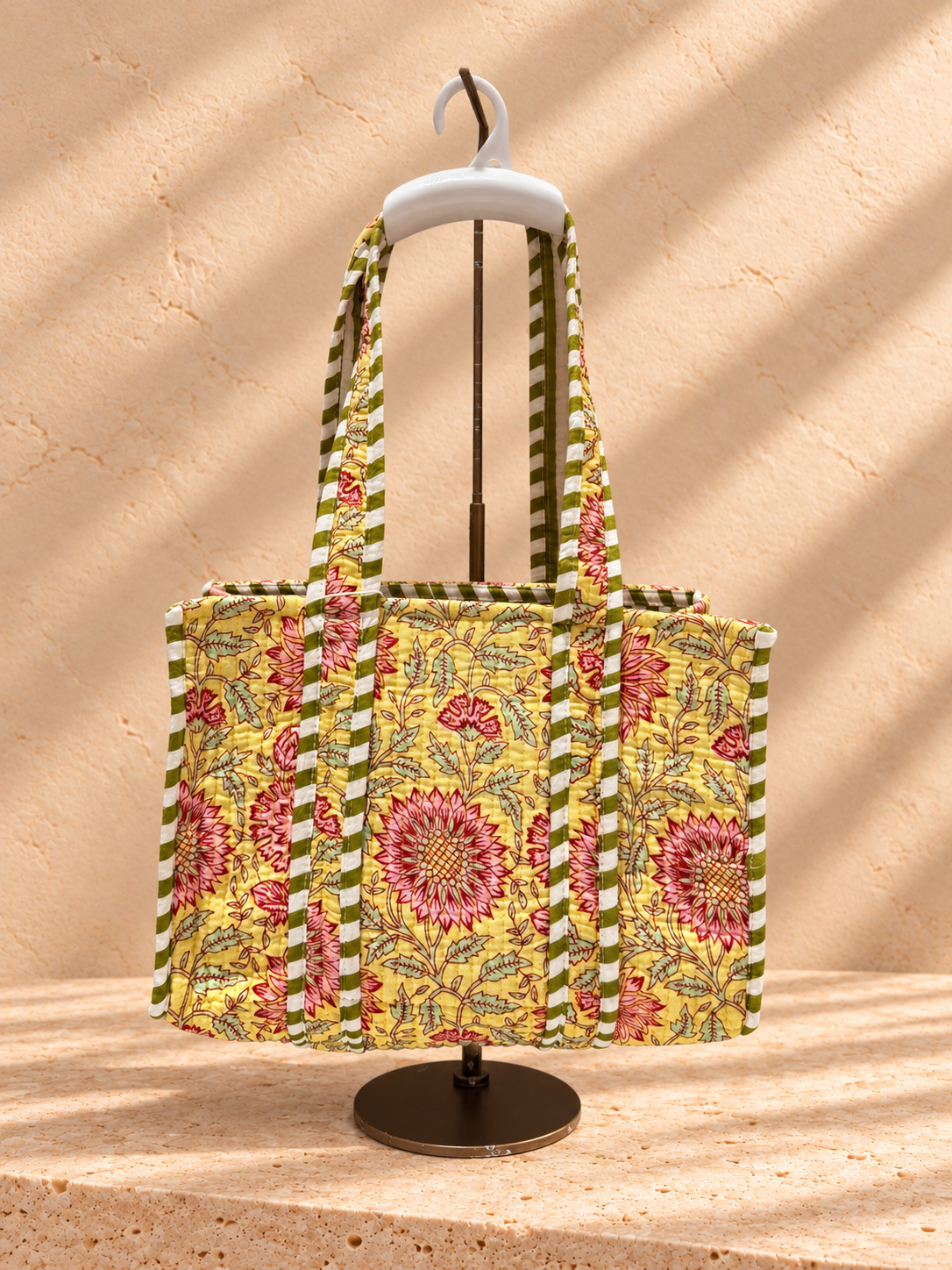 Handblock Tote Bag | Yellow Floral