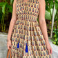 Lana Frill Collar Hand-Block Dress  - Navy Brown