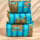Handblock Cotton Pouch | Blue Stripe Tiger