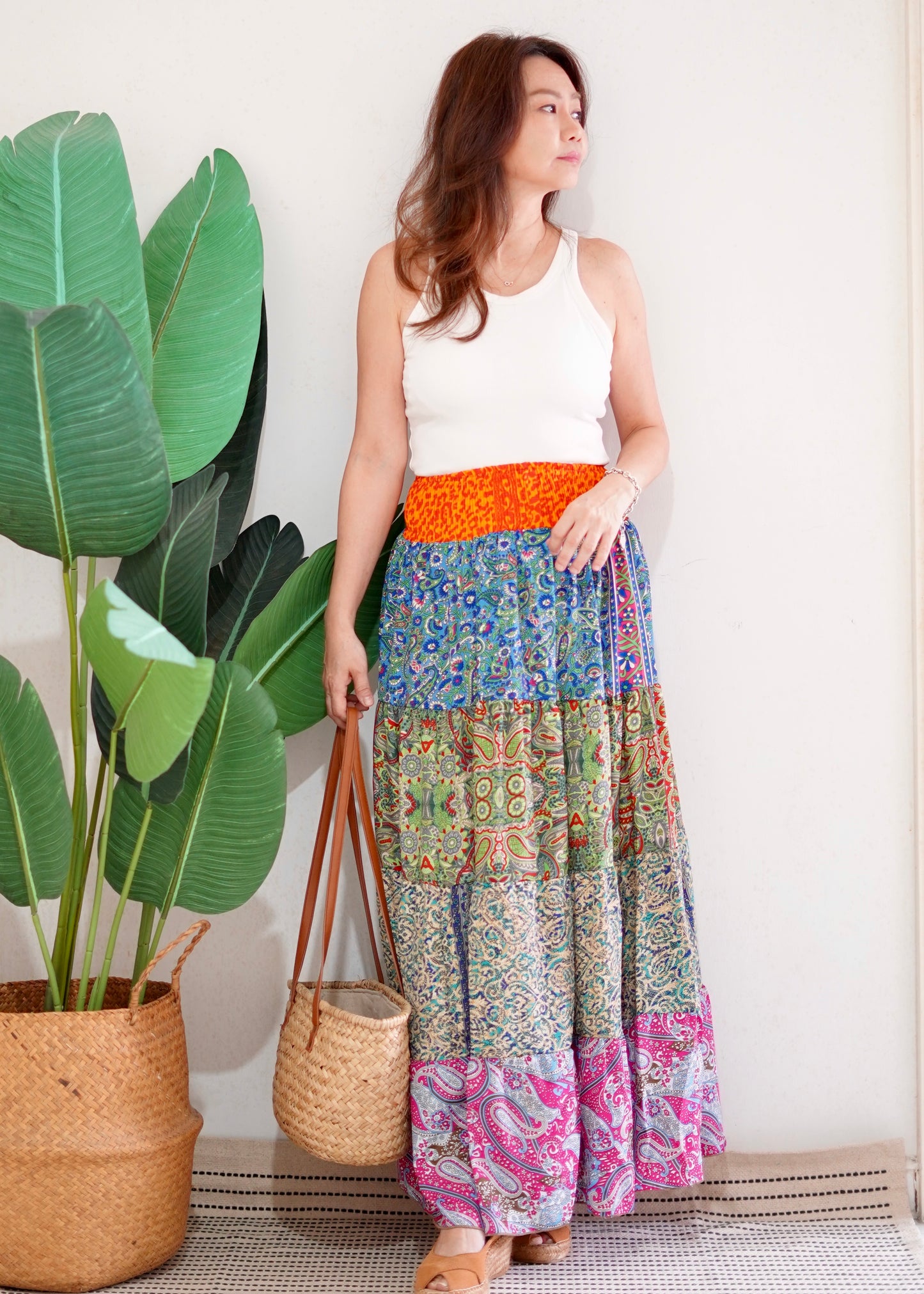 Silky Patchwork Skirt | Patchwork Orange