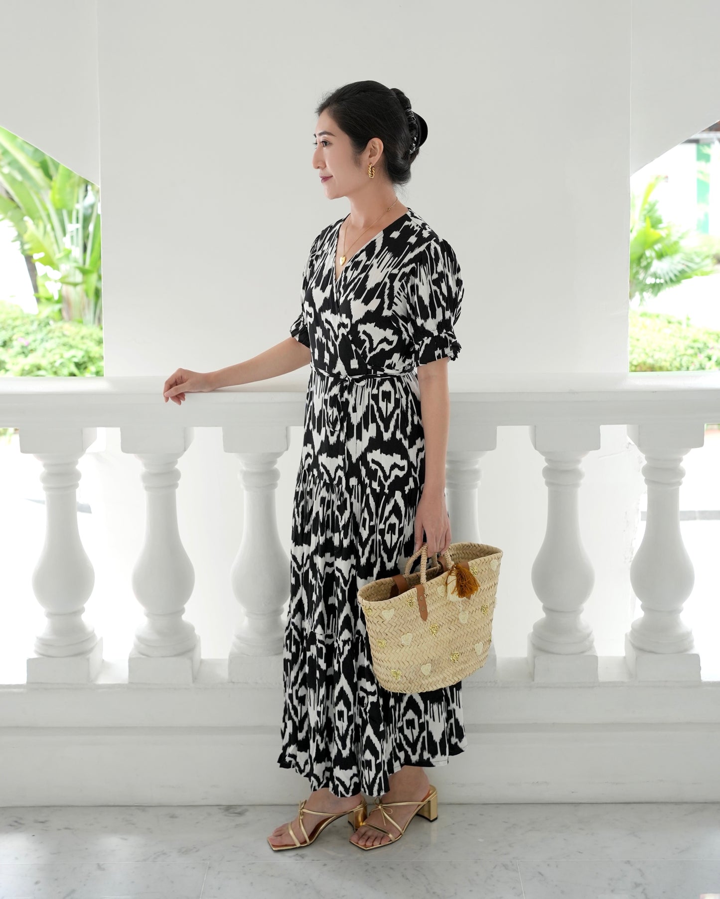 Della Wrap Dress - Monochrome Ikat [LAST PIECE]