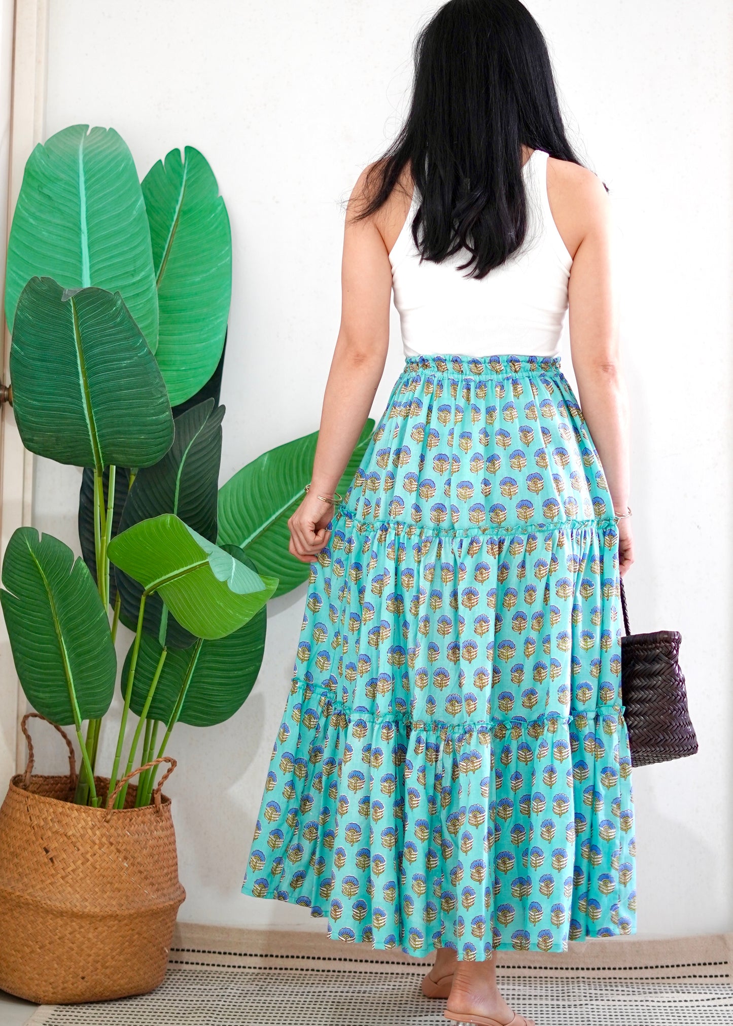 Zenus Handblock Skirt | Popsicle Turquoise