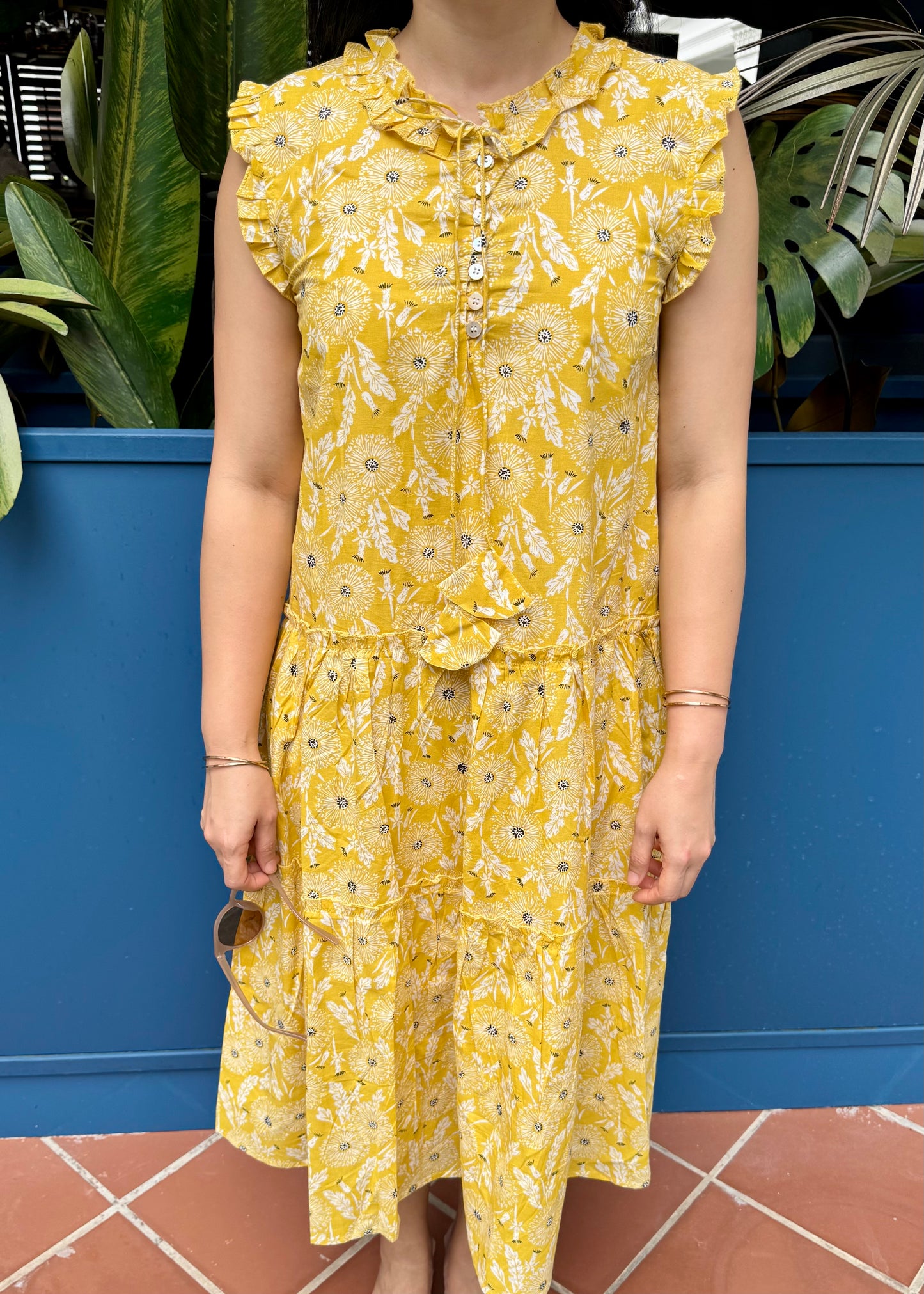 Lacey Cotton Dress | Ruffles Yellow