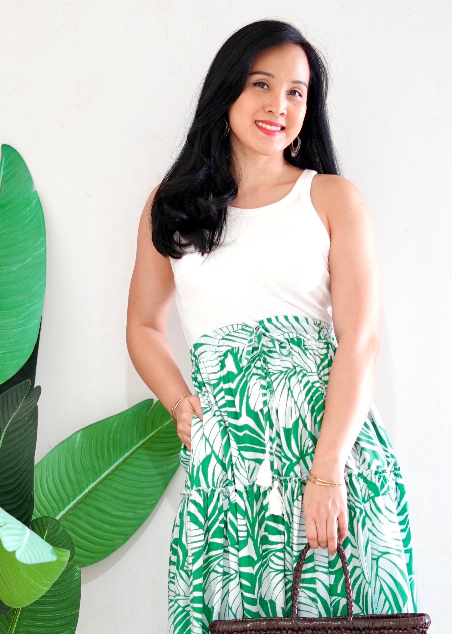 Zenus Handblock Skirt | Green Palm