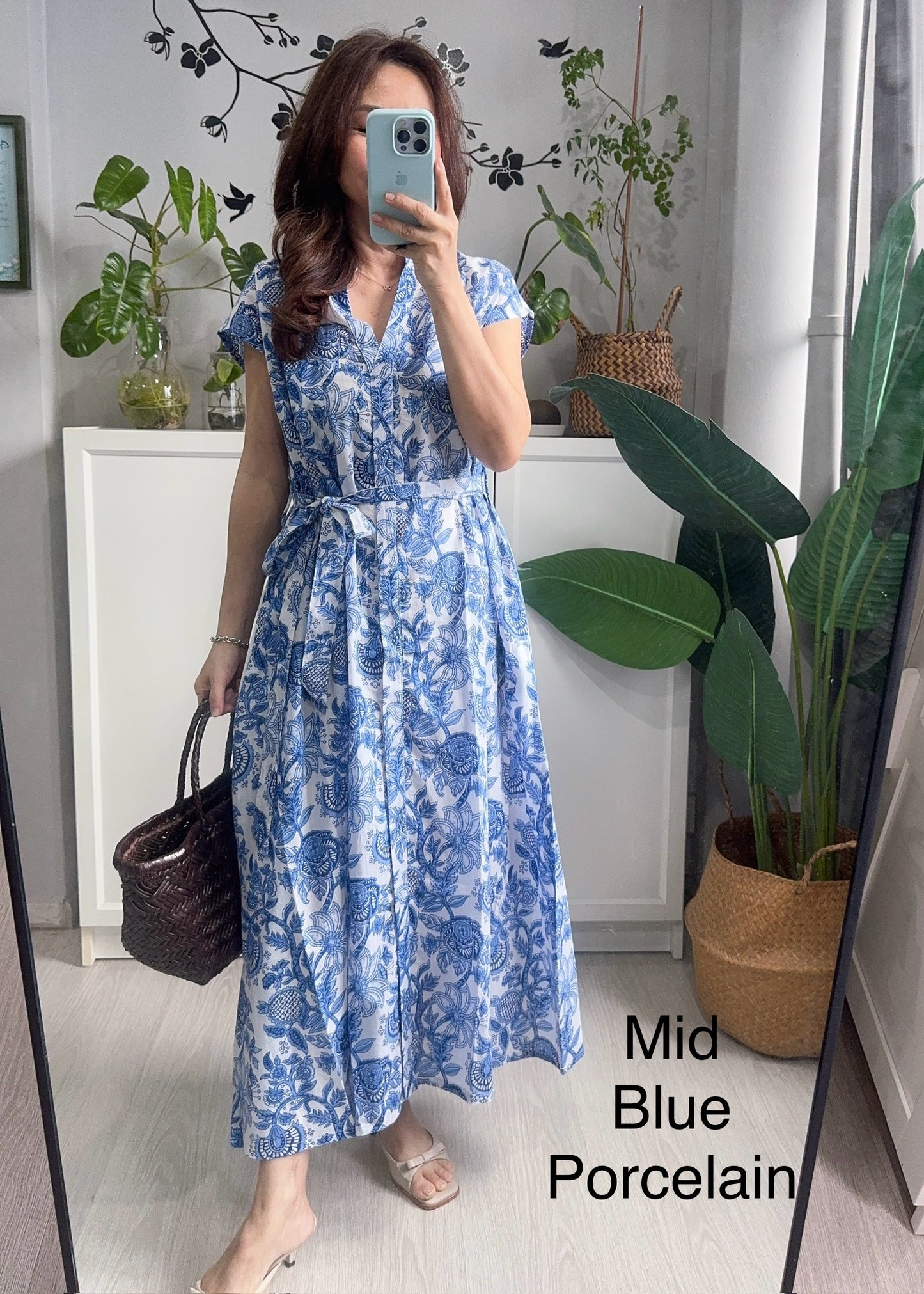 Kiara Cotton Dress | Blue Assorted Prints