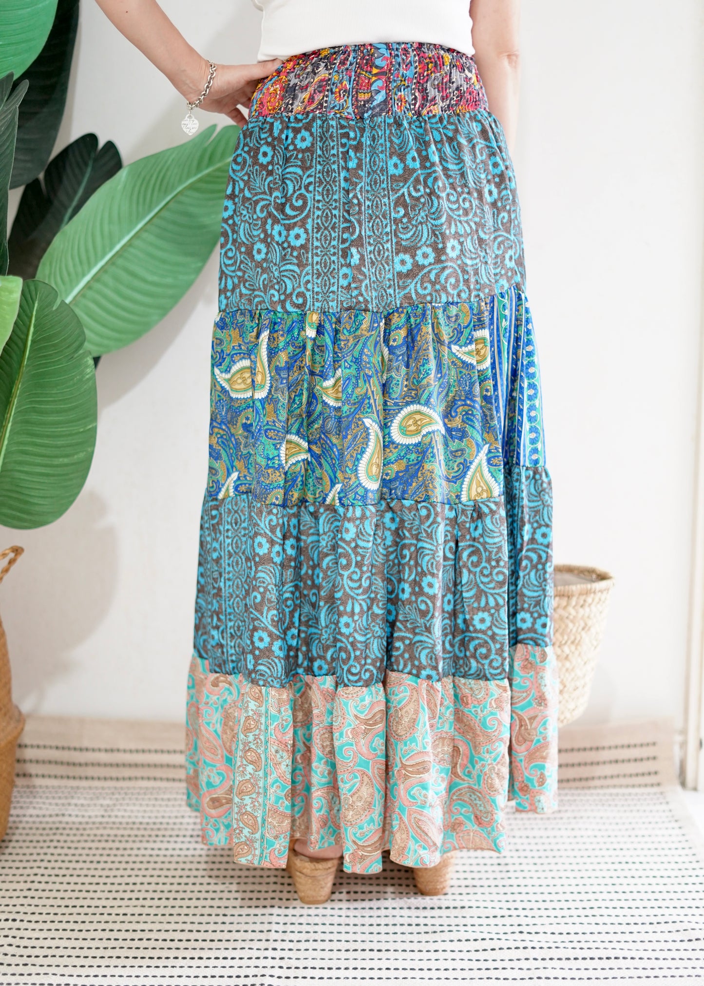 Silky Patchwork Skirt | Patchwork Turquoise