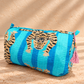 Handblock Cotton Pouch | Blue Stripe Tiger