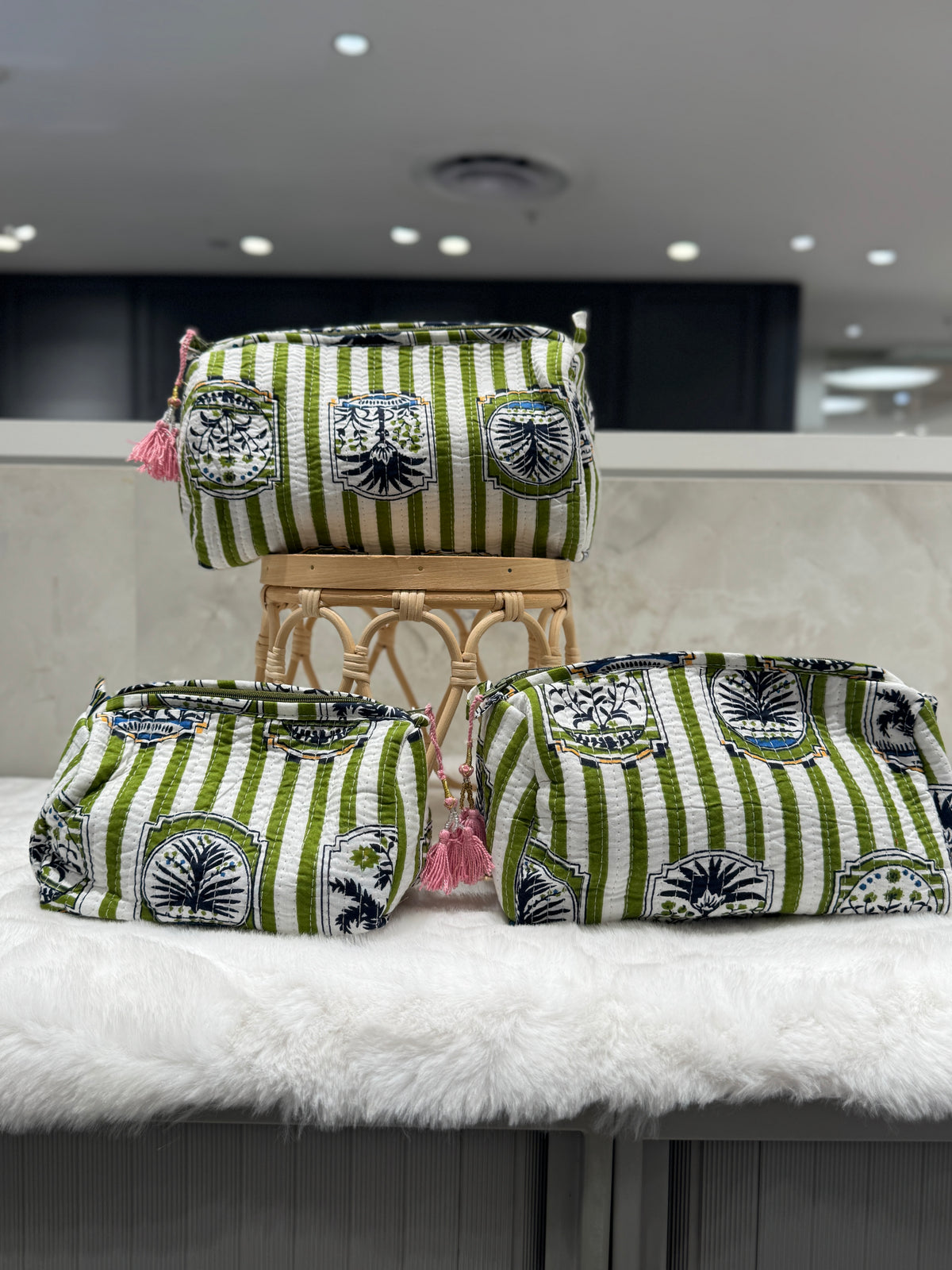 Handblock Cotton Pouch | Alfresco Green