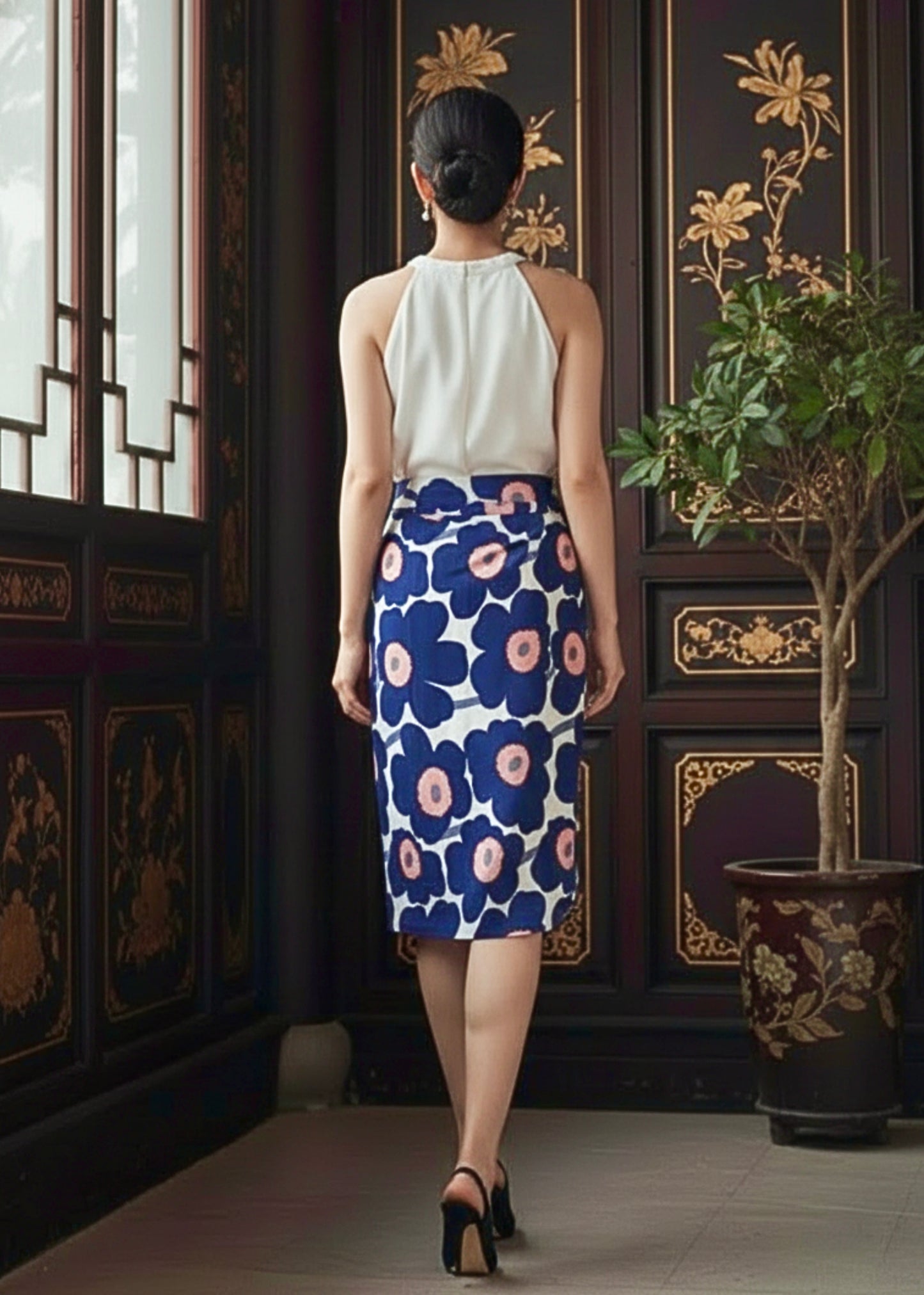 Naomi Wrap Skirt - Navy Floral