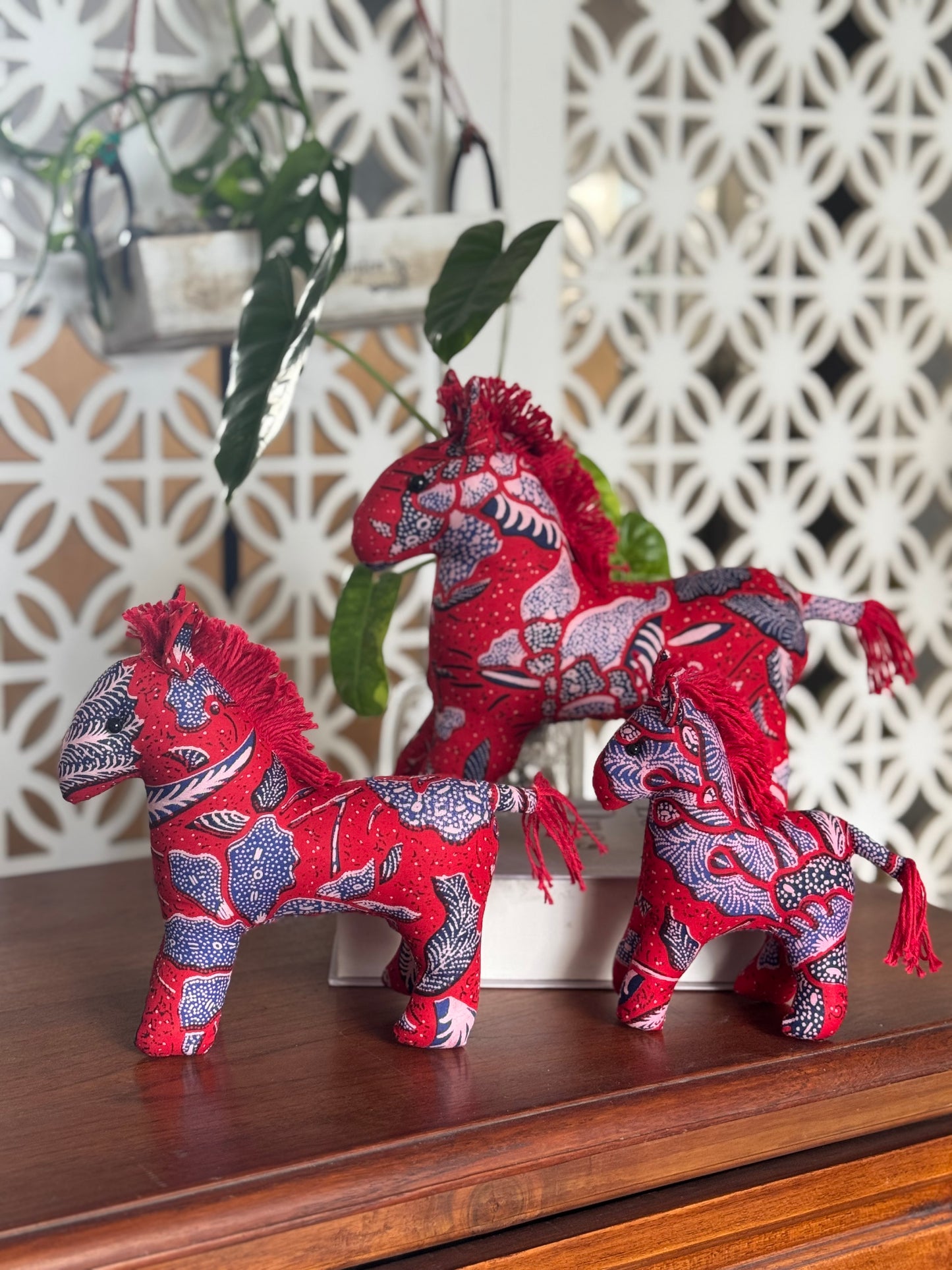 SET OF 3 : HORSE CNY ORNAMENT- Batik Red Blue
