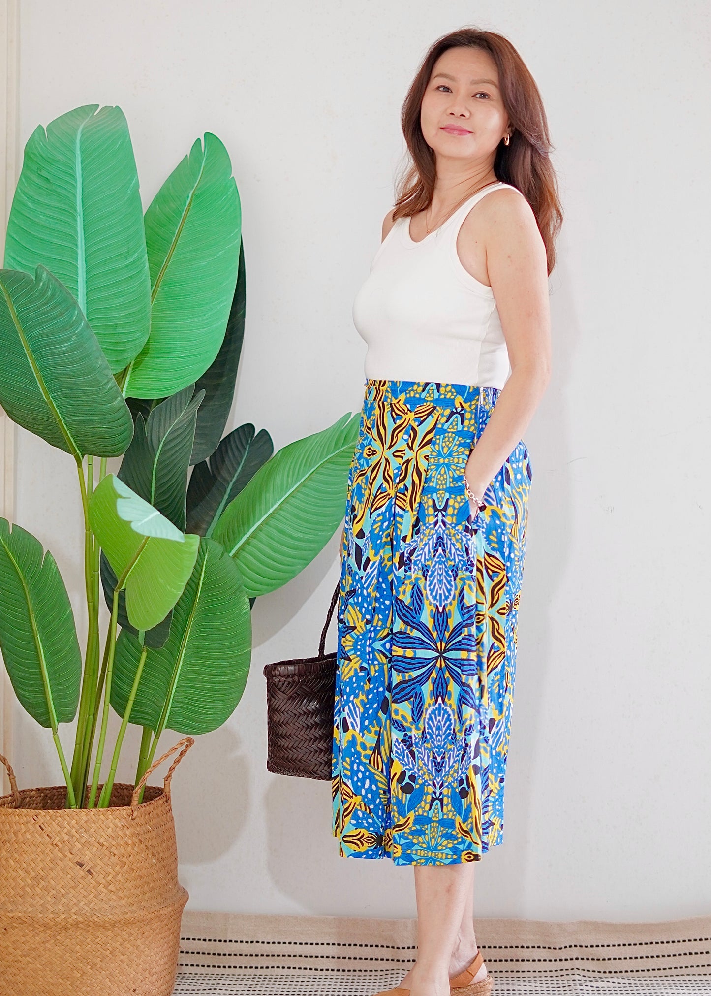 Ava Handblock A-line Skirt | Ocean Blue