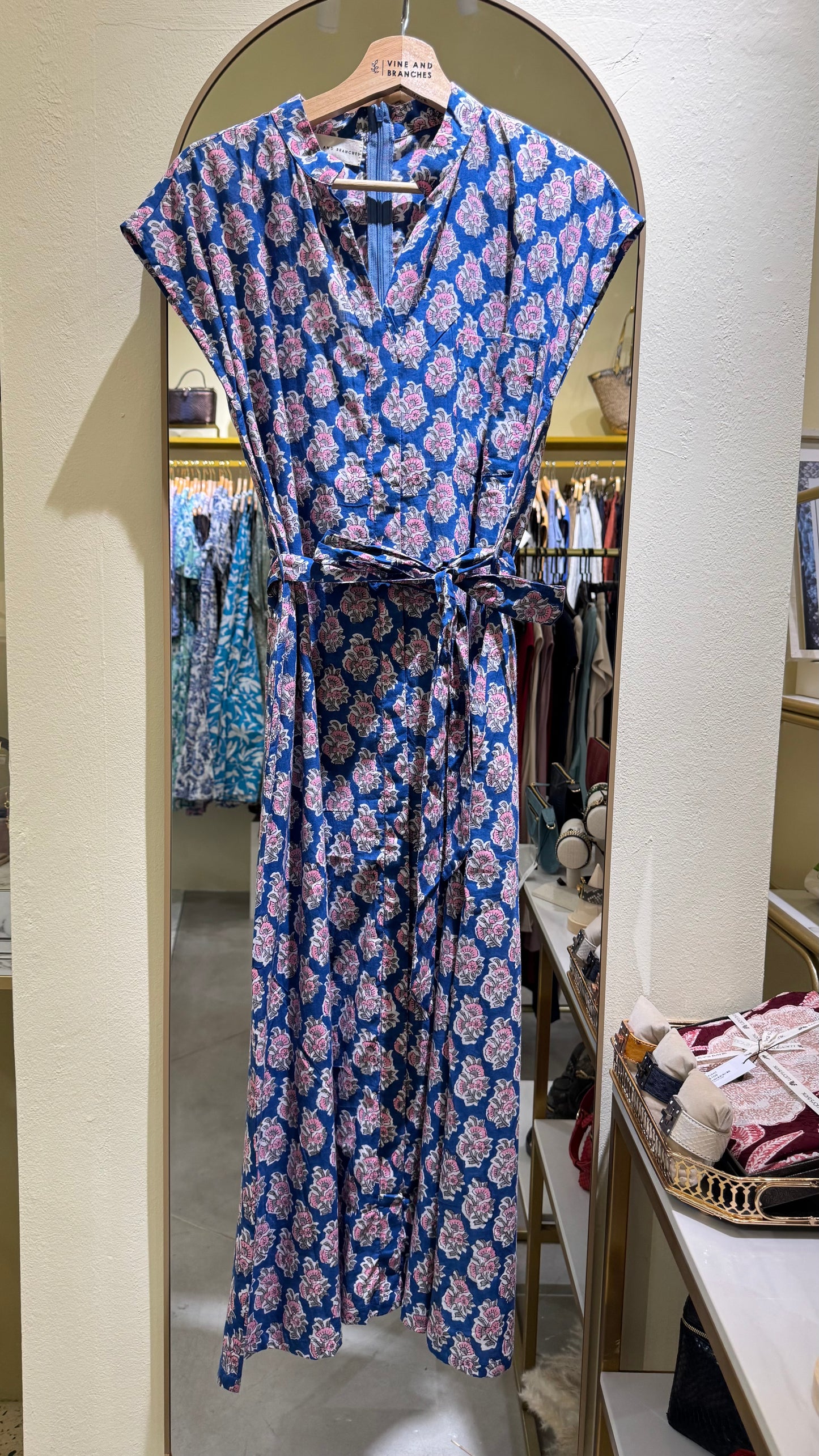 Kiara Cotton Dress | Pink Navy