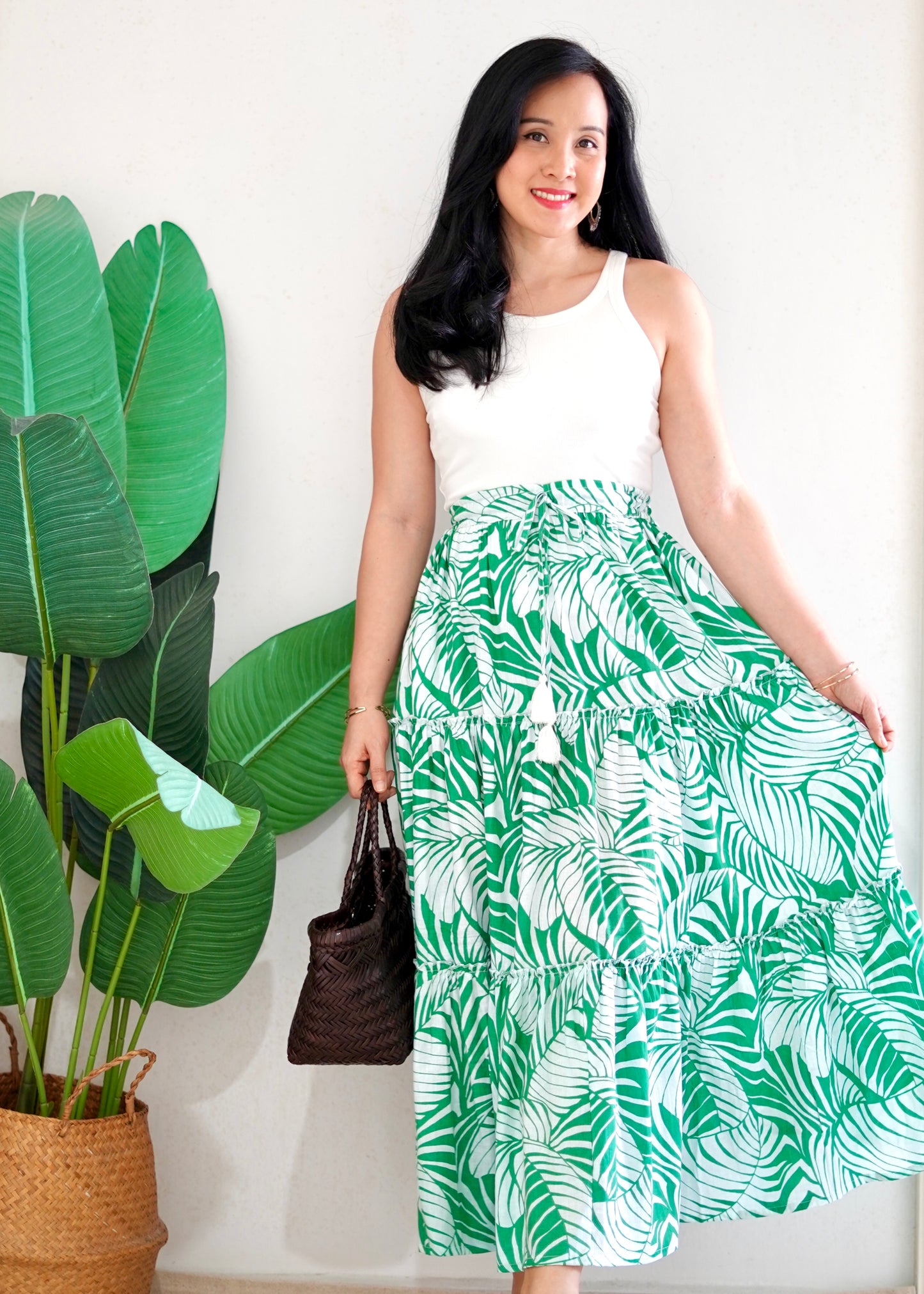 Zenus Handblock Skirt | Green Palm
