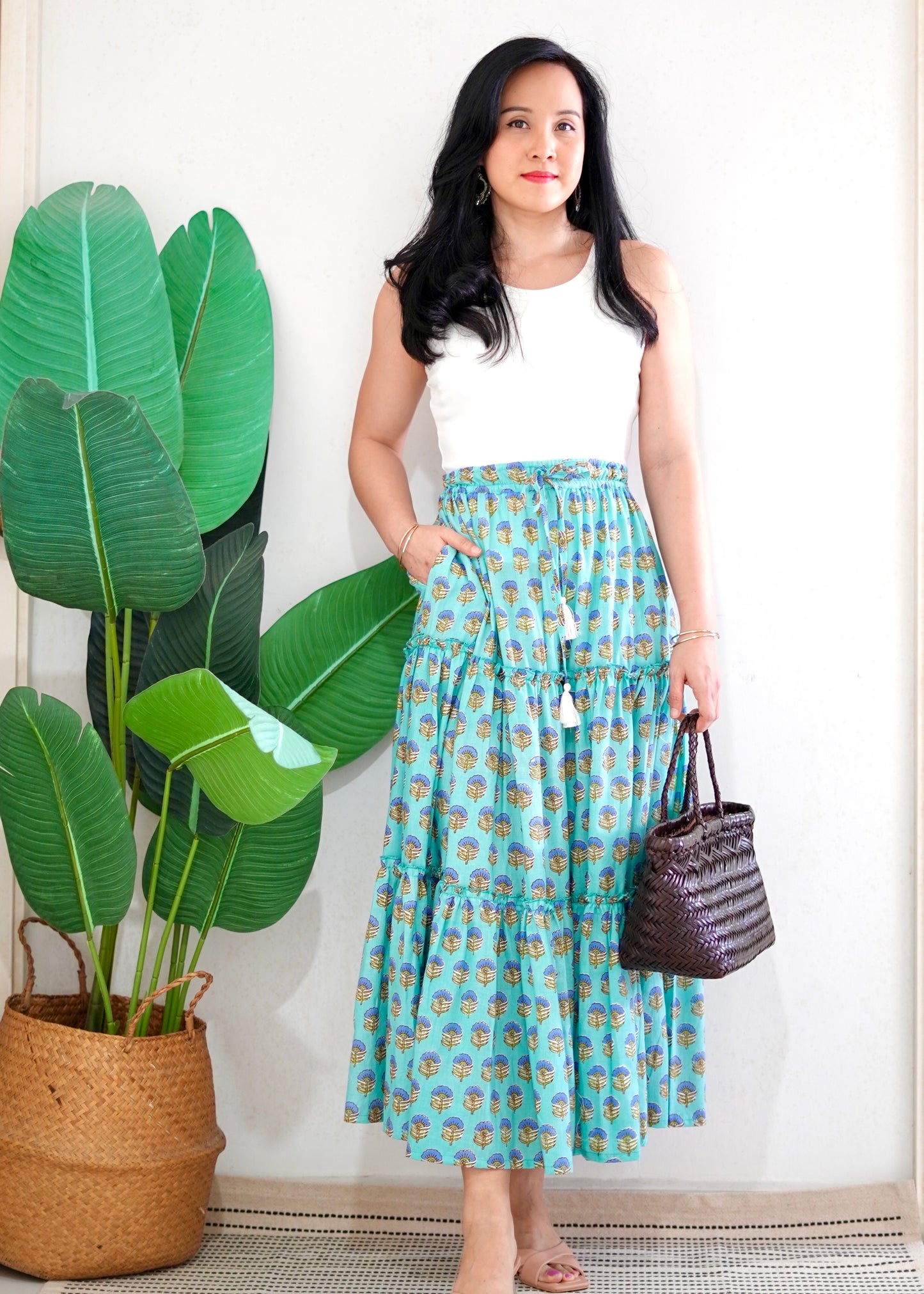 Zenus Handblock Skirt | Popsicle Turquoise
