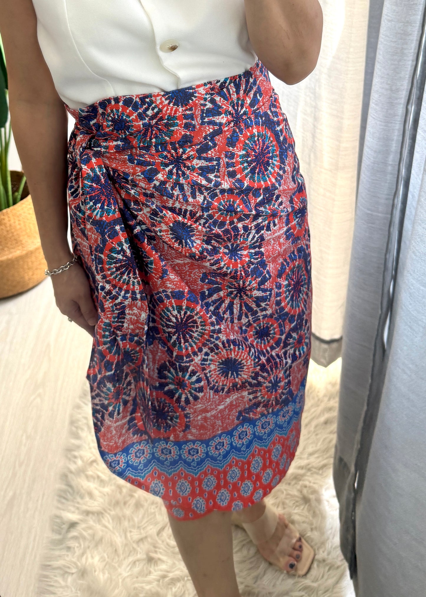 Naomi Wrap Skirt - Batik Orange Blue
