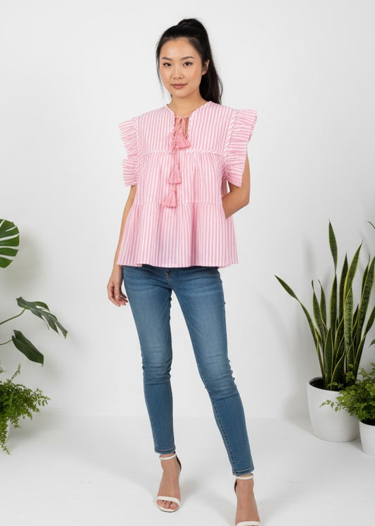 Nico Tassel Cotton Top | Blush stripe