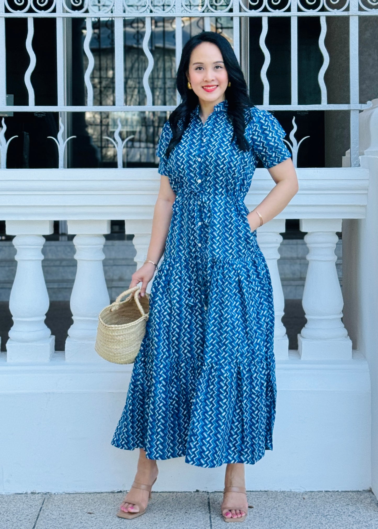 Debra Maxi Dress - Chevron Blue