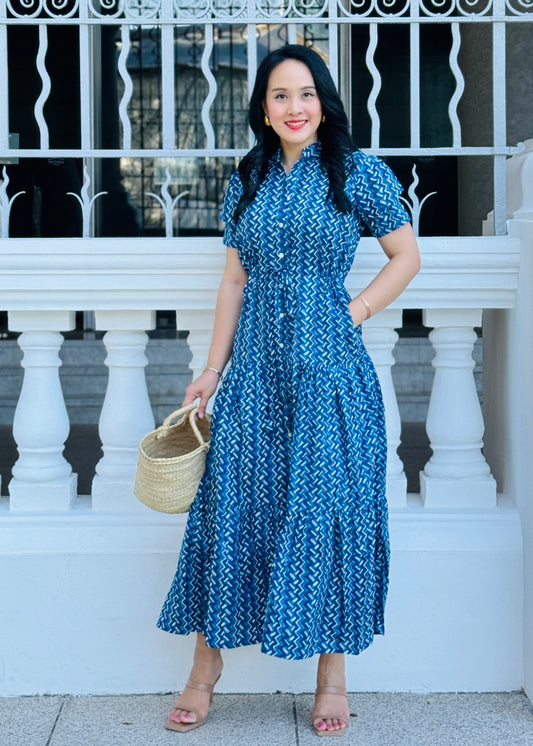 Debra Maxi Dress - Chevron Blue