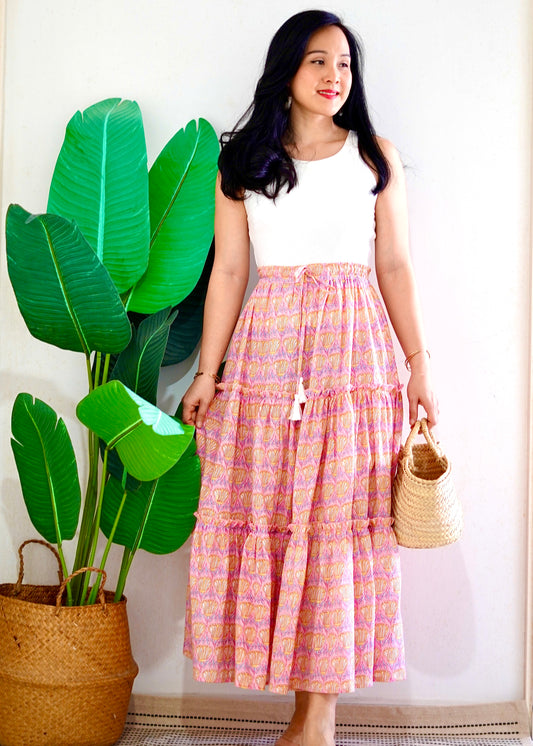 Zenus Handblock Skirt | Popsicle Pink