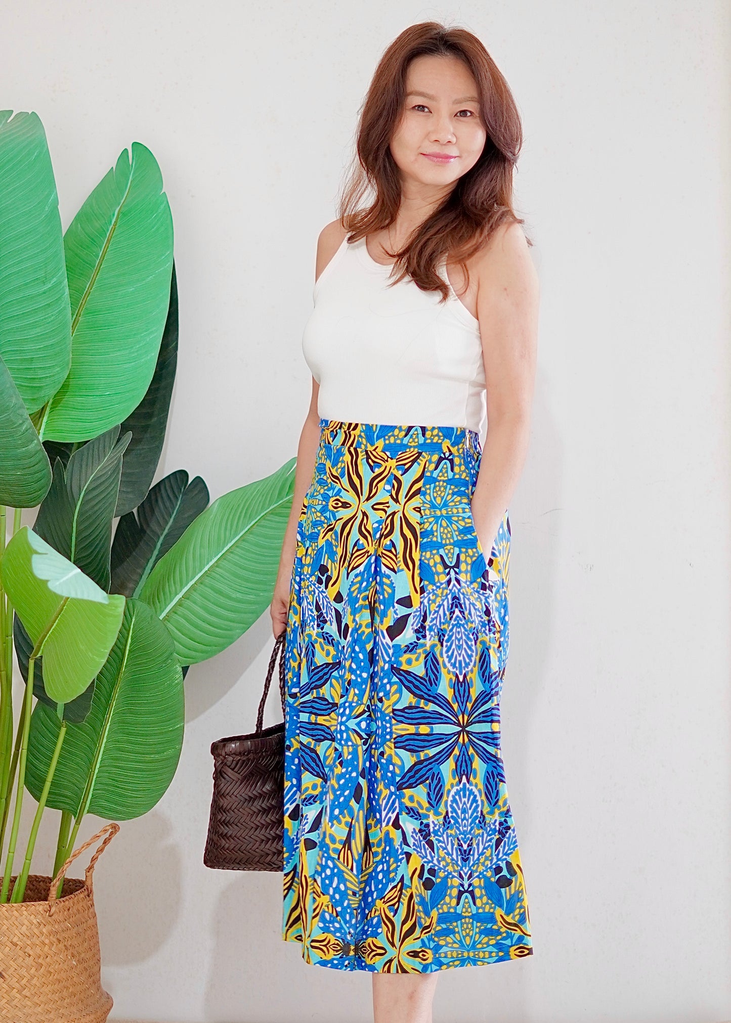Ava Handblock A-line Skirt | Ocean Blue