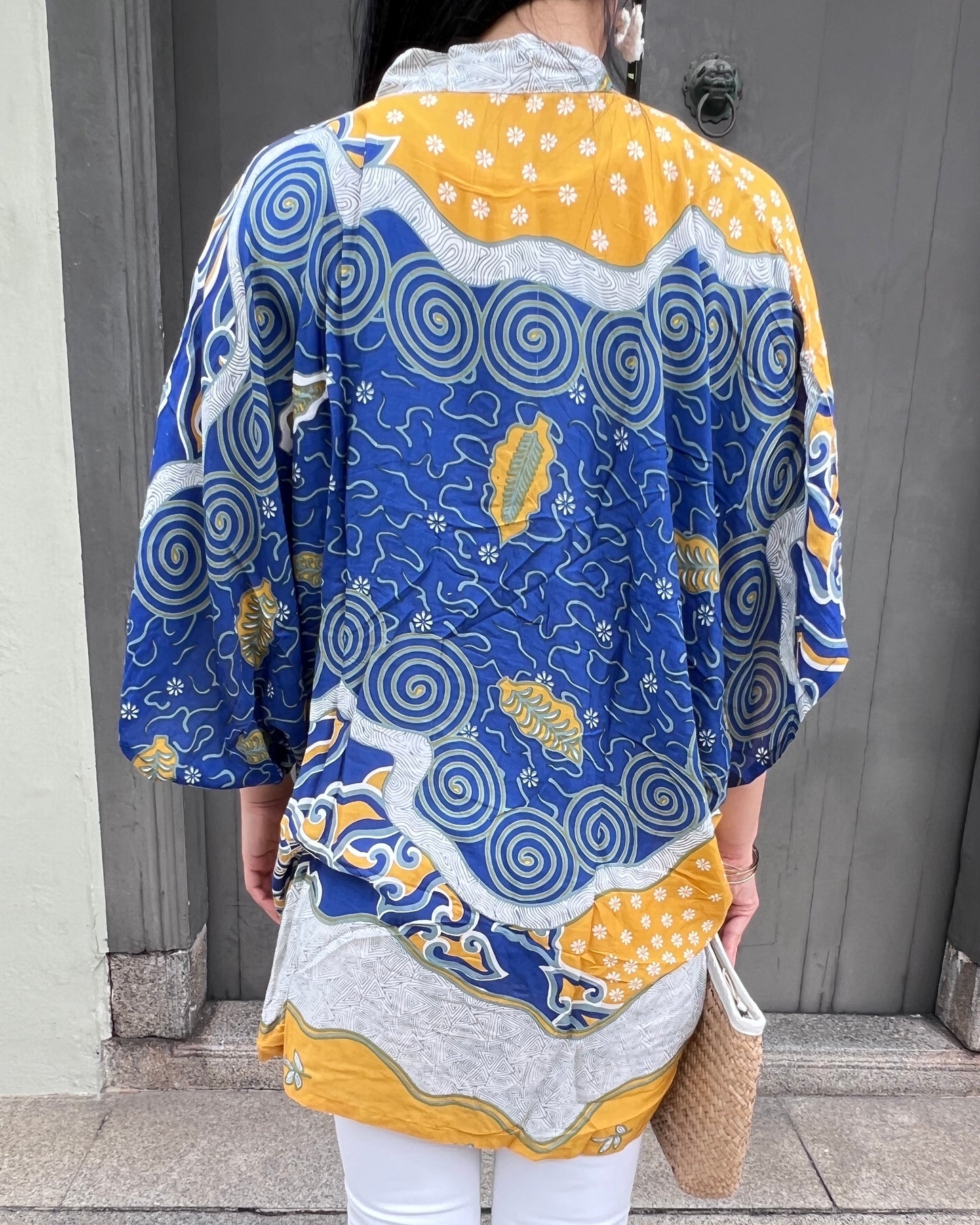 Cotton Batik Kimono- Cobalt Yellow Batik